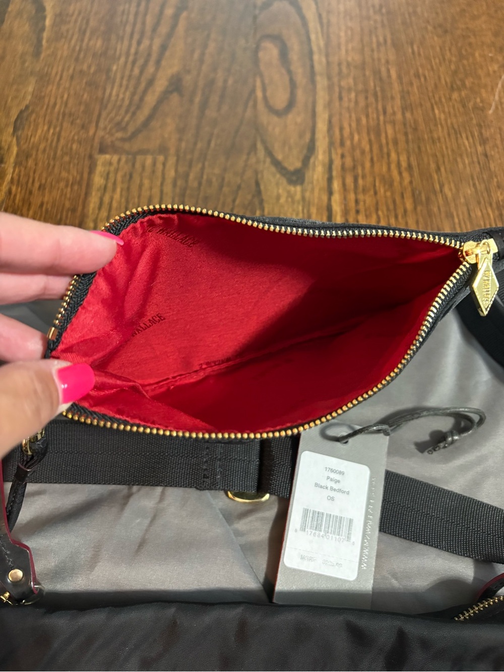 MZ Wallace Black Nylon Crossbody with Gold Hardware and Red Trim - Picture 3 of 8